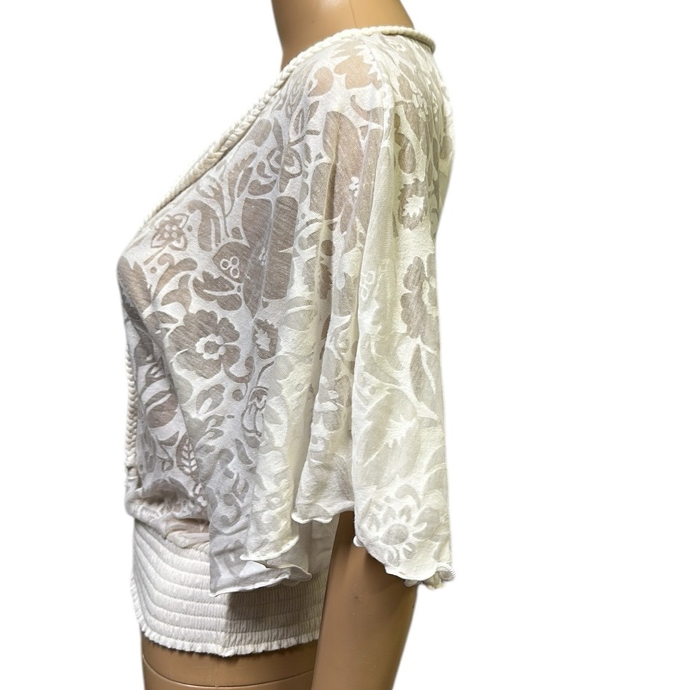 Express Semi Sheer Short Flutter Sleeve Elastic Waist Lightweight Top Womens XS - Picture 4 of 10